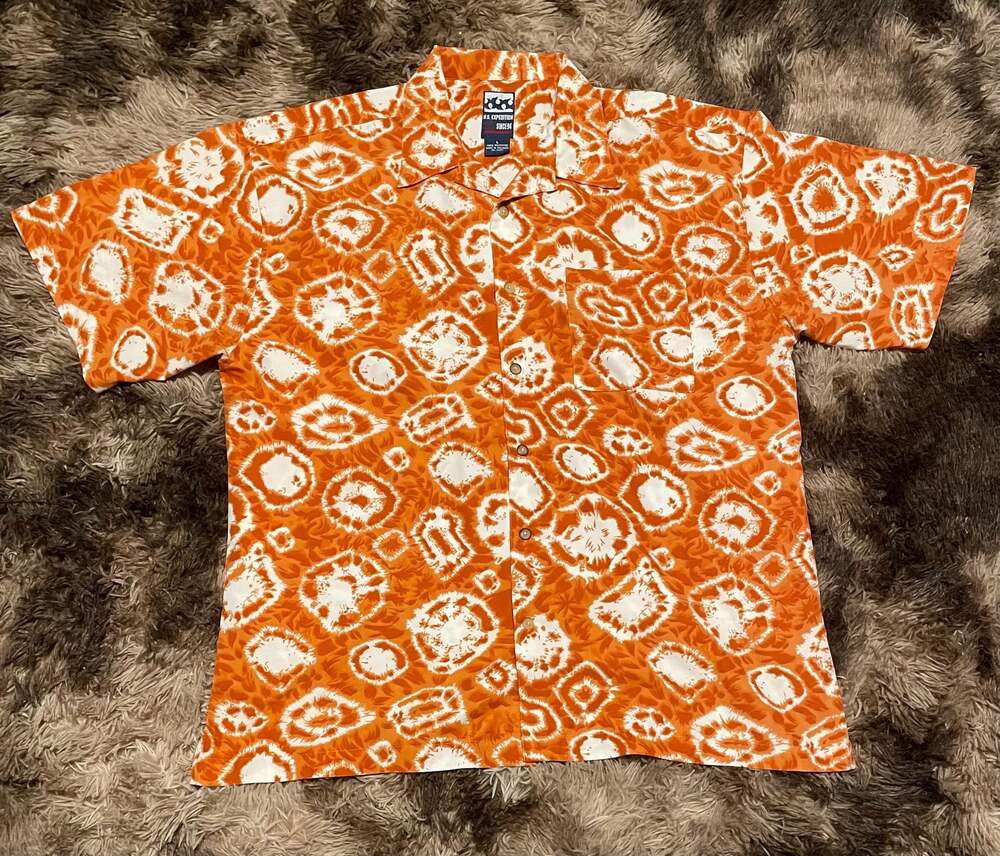 Vintage U.S. Expedition Men's Orange Print Button-Down Camp Shirt